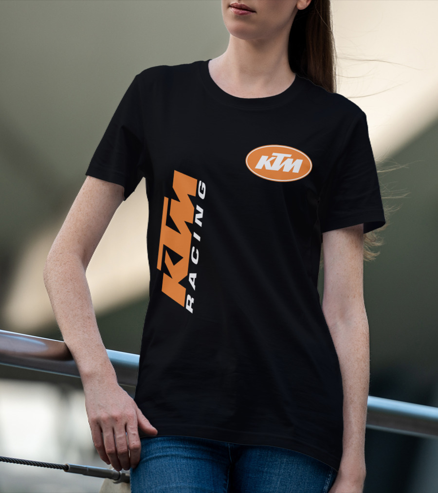 Ktm Racing Logo And Badge On Black T-Shirt