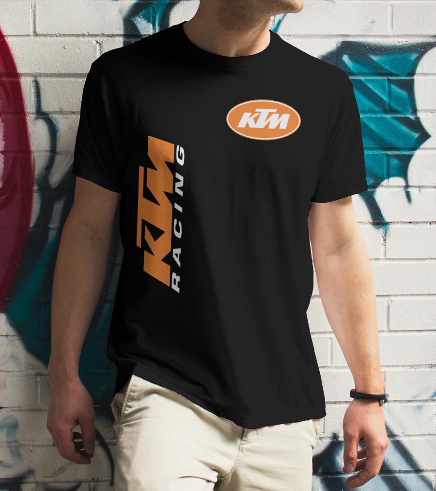 Ktm Racing Logo And Badge On Black T-Shirt