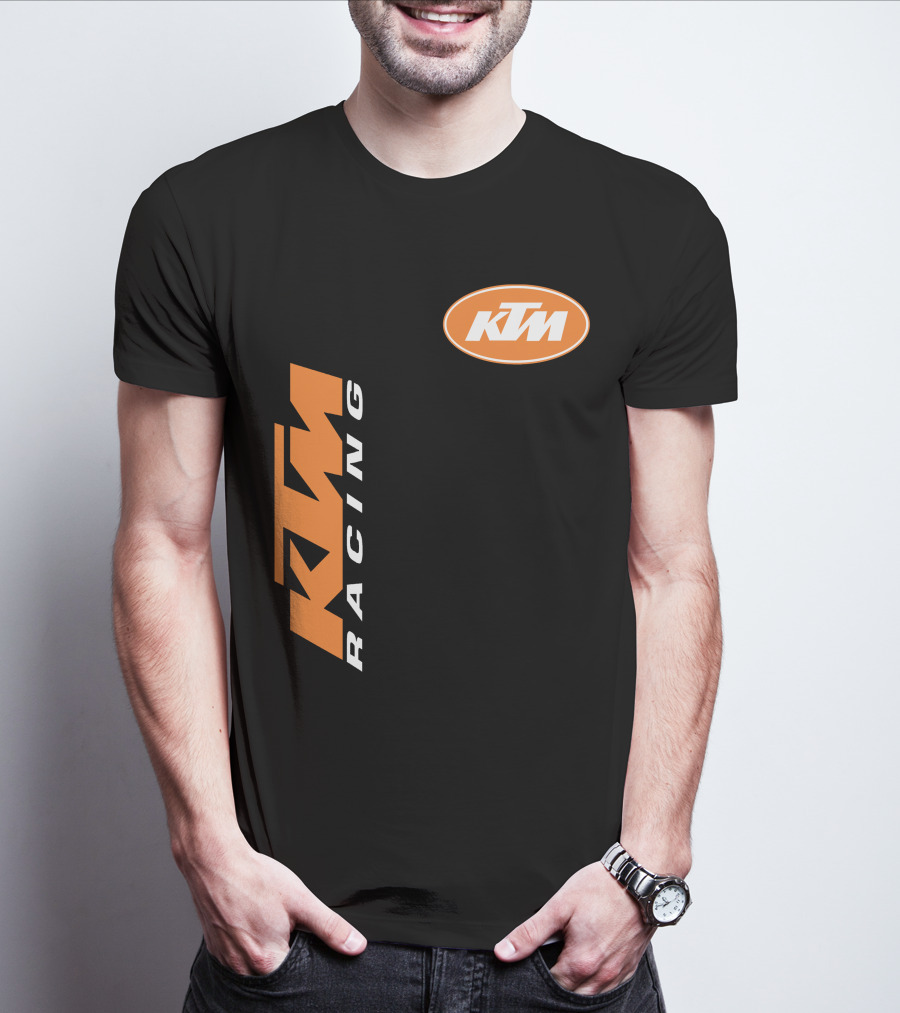 Ktm Racing Logo And Badge On Black T-Shirt