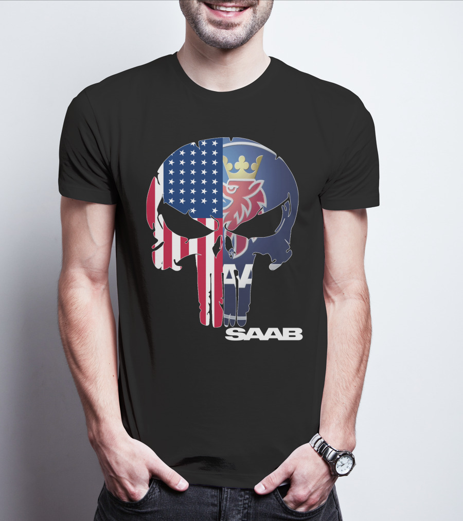 Saab American Flag Punisher Skull T-Shirt
