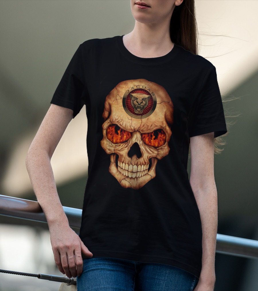 Jaguar Skull With Flaming Eyes T-Shirt