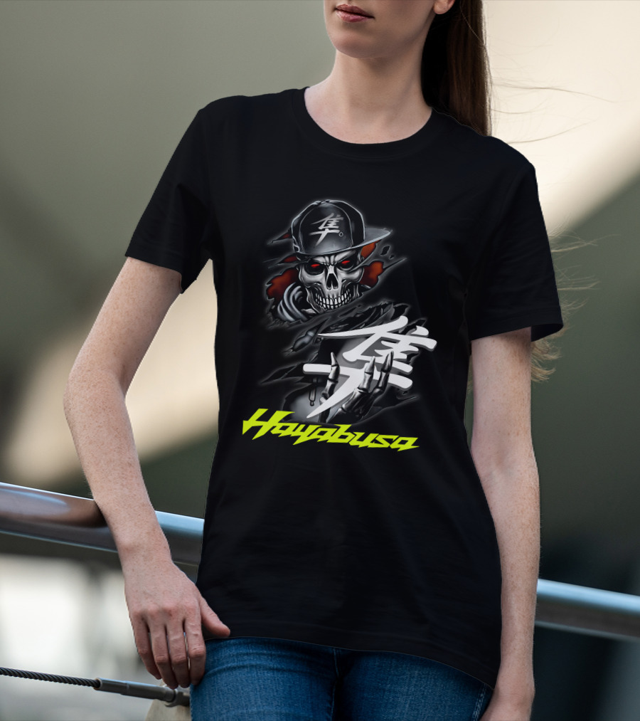 Hayabusa Skeleton In Cap With Kanji Symbol And Claws T-Shirt