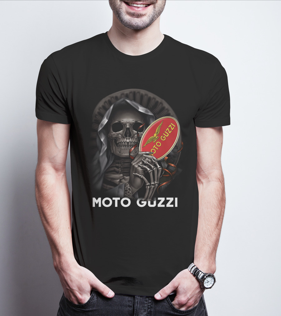 Moto Guzzi Skeleton Holding Red T-Shirt