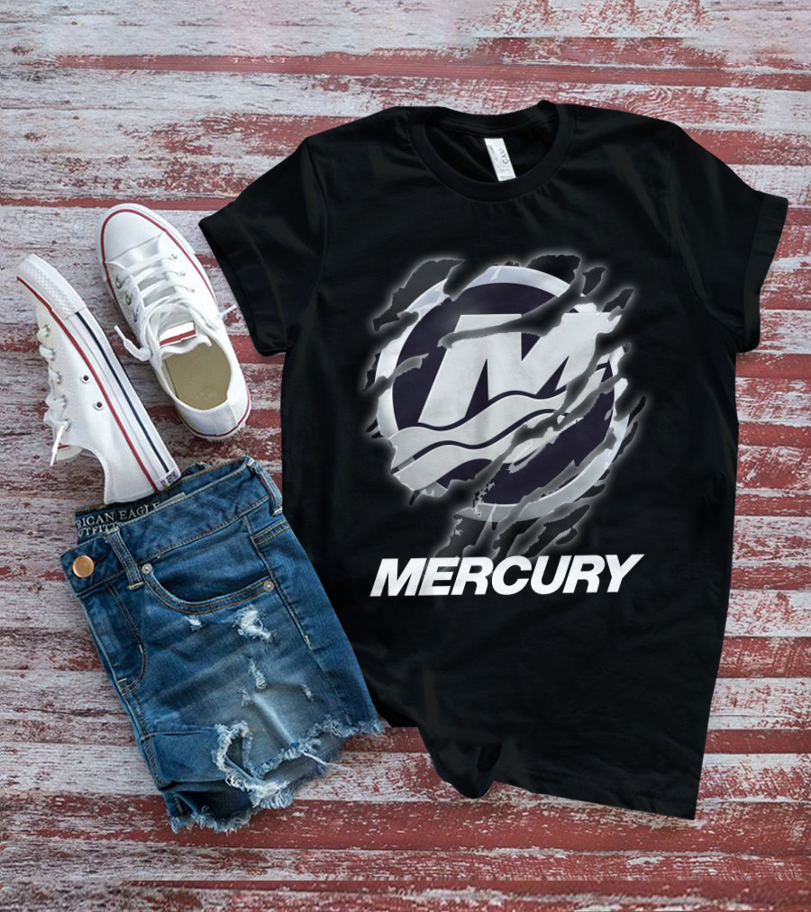 Mercury Marine Ripped Claw Logo Wave Symbol T-Shirt