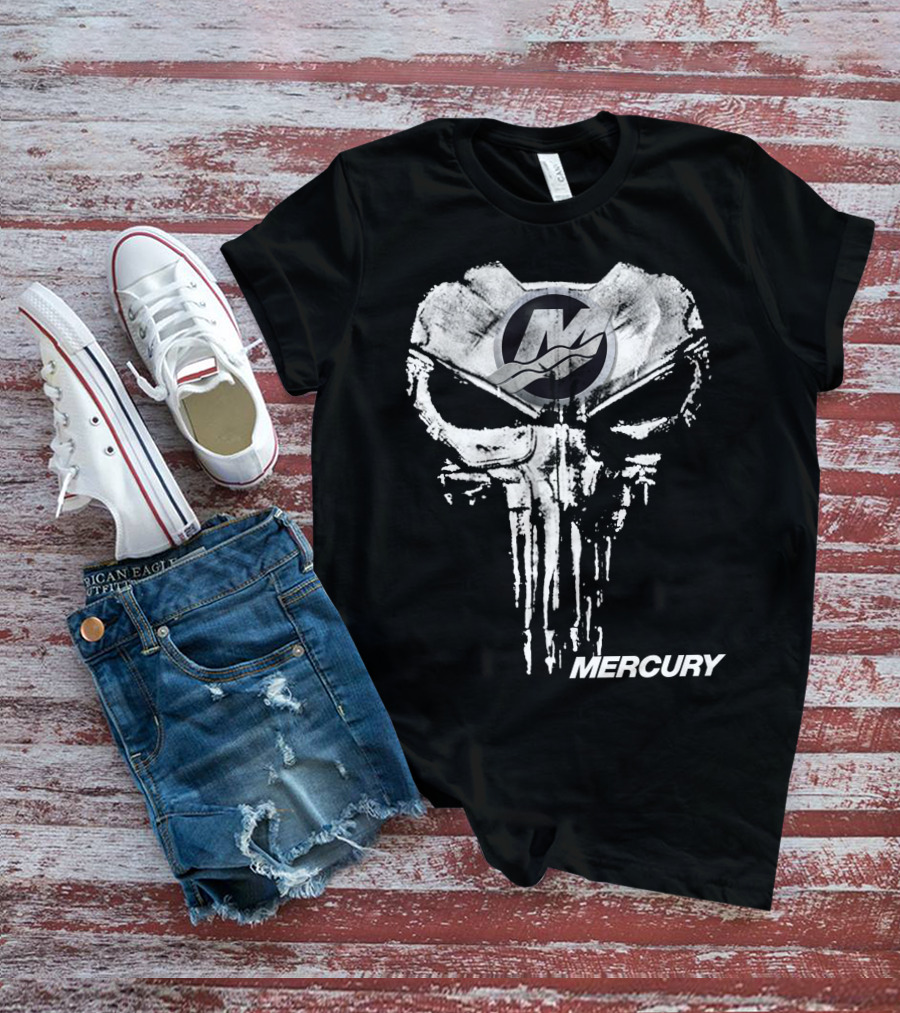 Mercury Logo With Punisher Skull Style T-Shirt