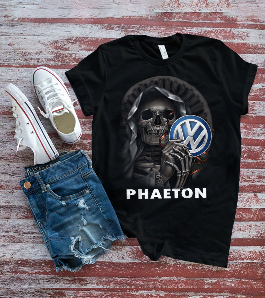Volkswagen Phaeton Grim Reaper Skull Holding Vw Badge T-Shirt