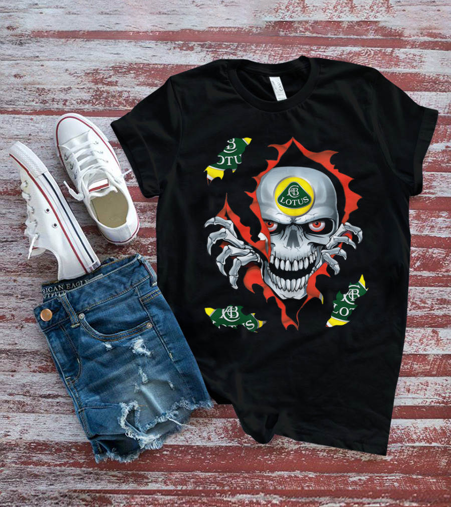 Lotus Skull With Racing Logo And Fiery T-Shirt
