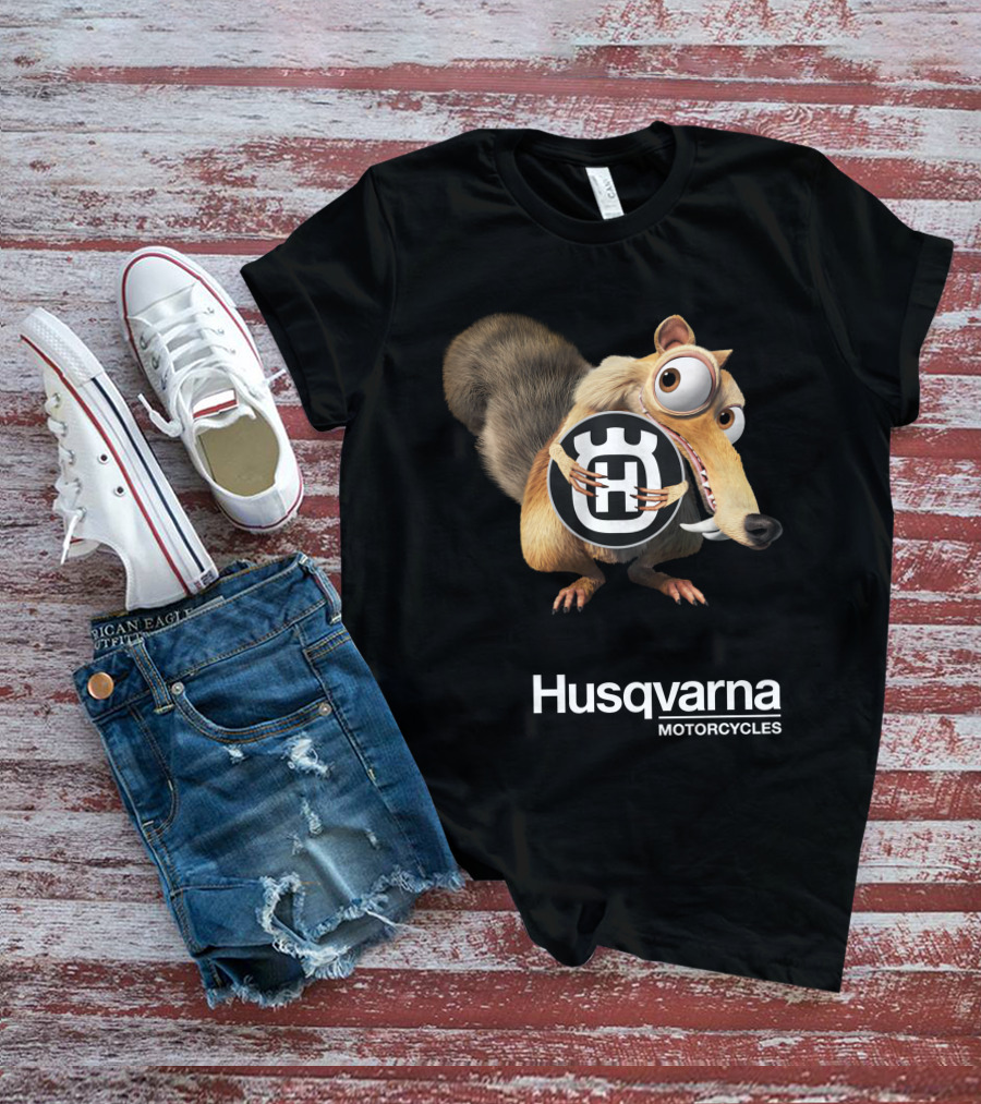 Husqvarna Motorcycles Animated Character Holding T-Shirt