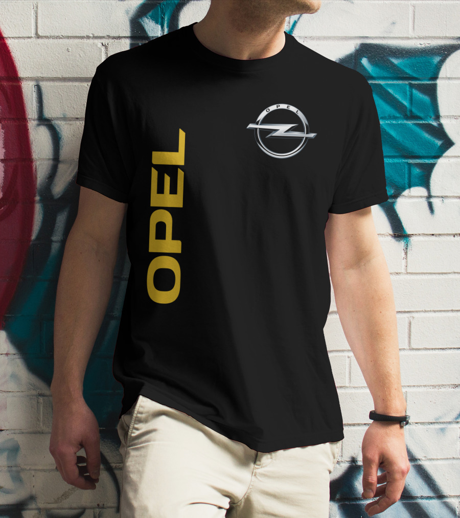 Opel Logo Vertical Text With Silver T-Shirt