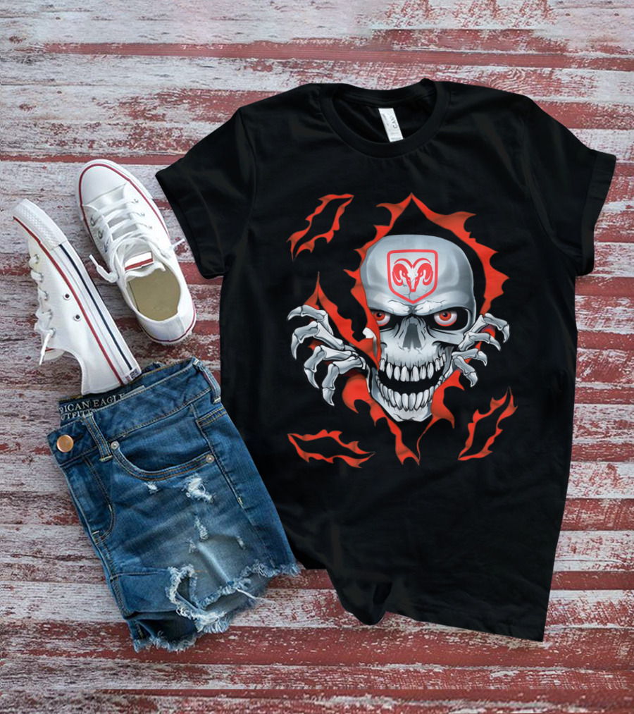 Dodge Ram Skull With Red Flames And Claws T-Shirt