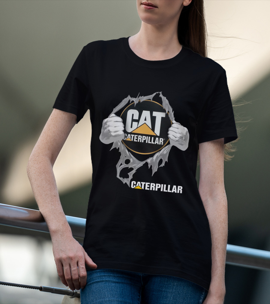 Cat Caterpillar Logo With Ripped Effect T-Shirt