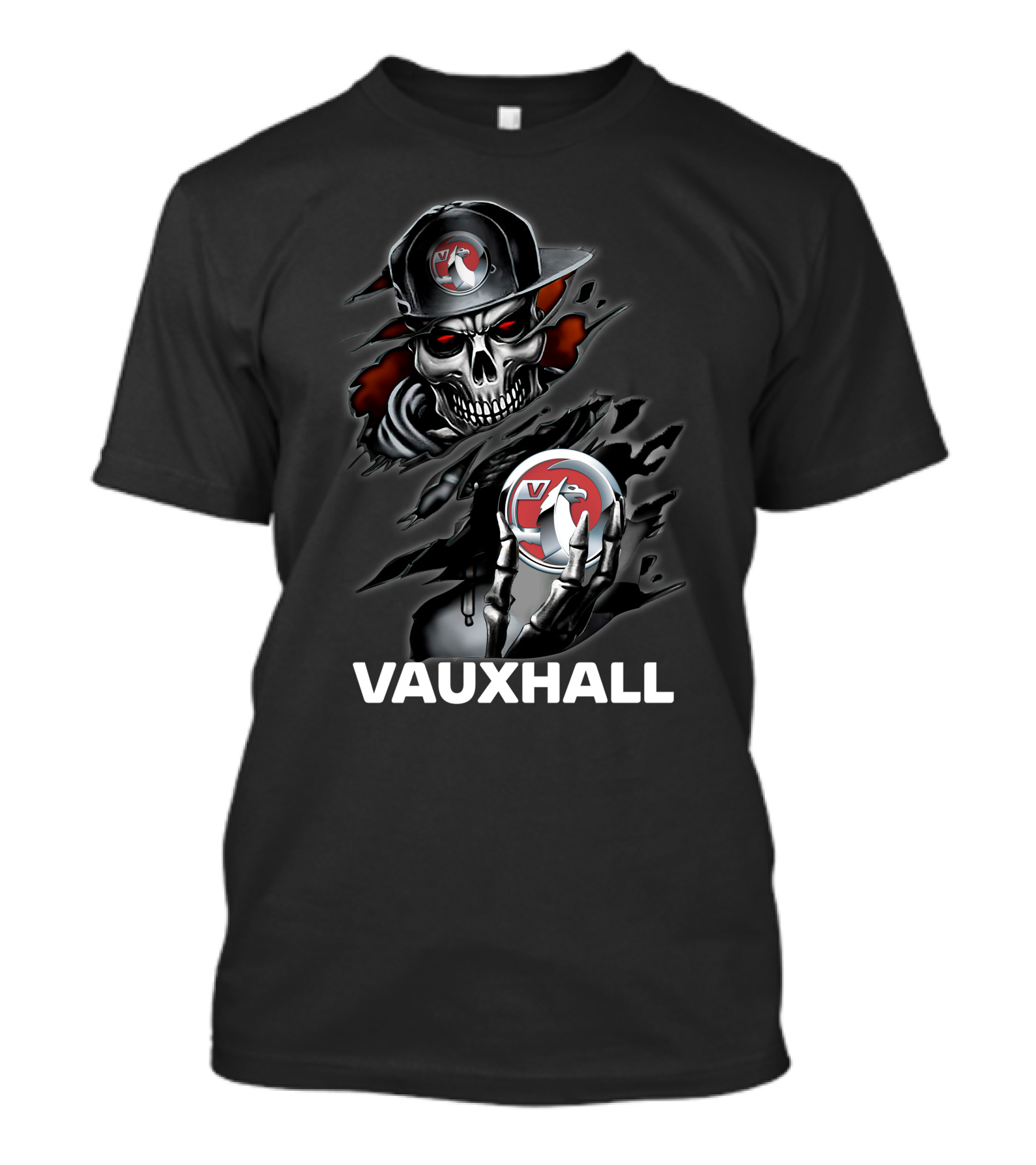 Vauxhall Skull And Logo Design With Hat And Claw Motif T-Shirt