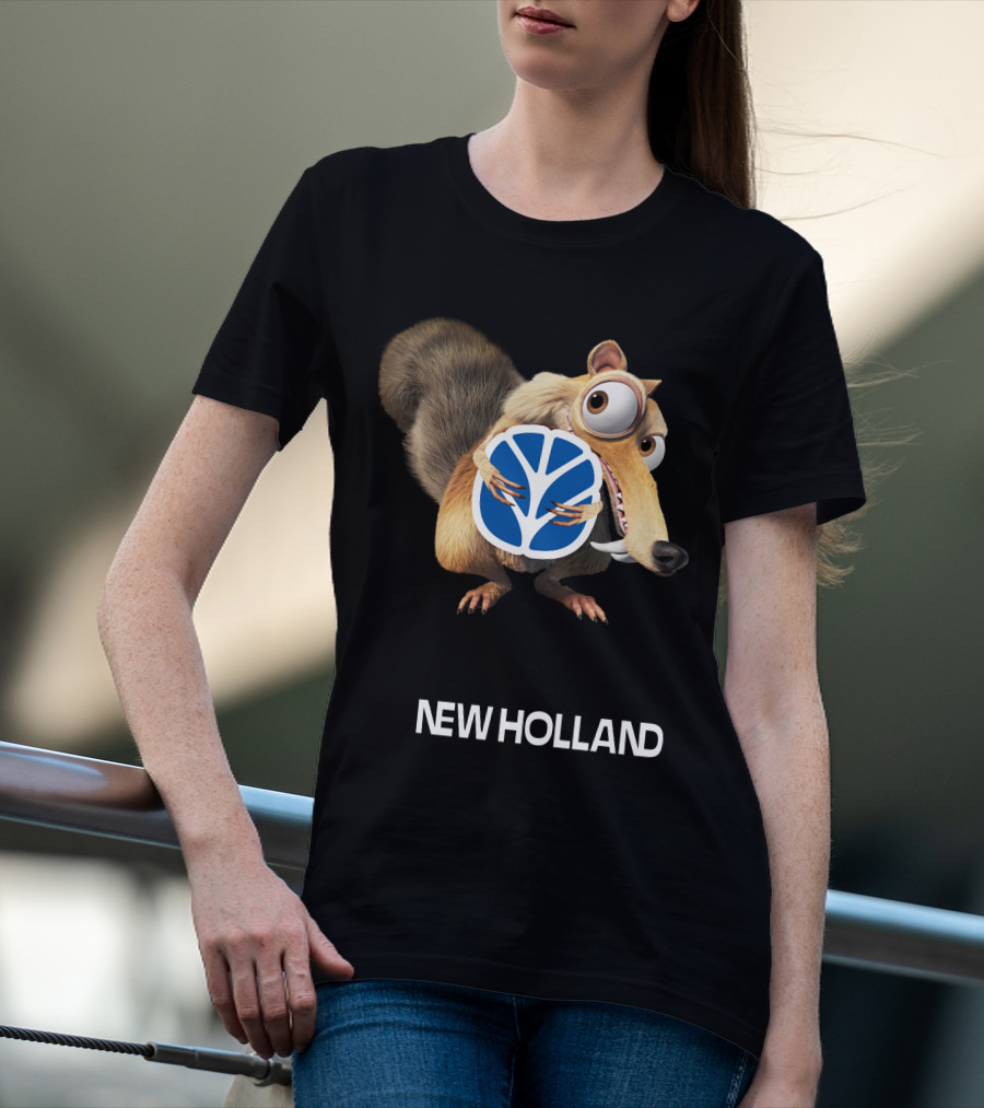 New Holland 09 Featuring Character Holding Blue Logo T-Shirt