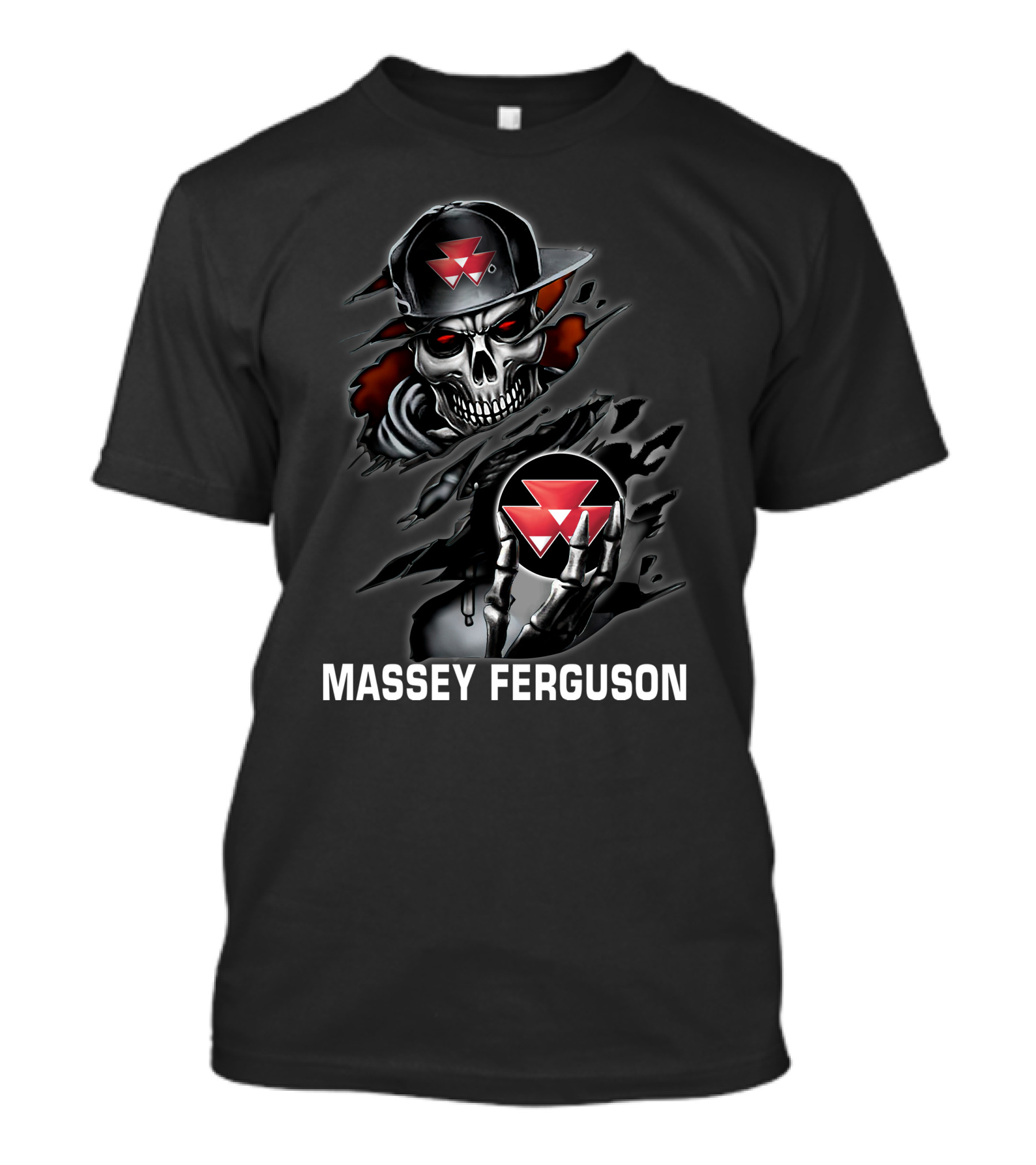 Massey Ferguson Skull Emblem Red Triangle Motif T-Shirt