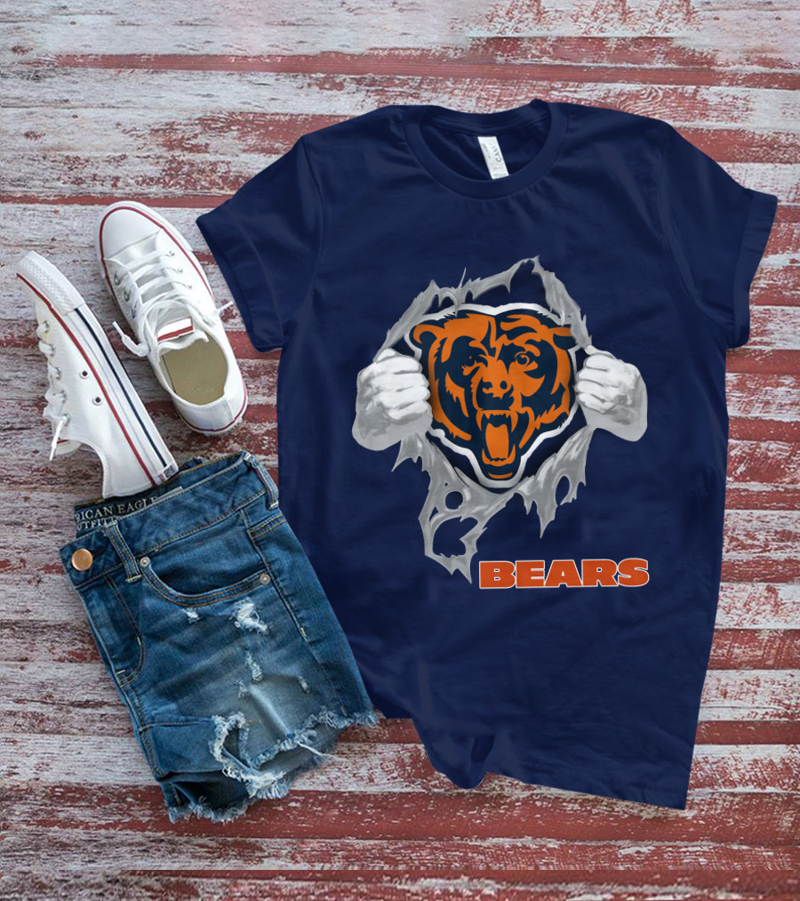 Chicago Bears Logo: Fierce Bear Ripping Through With Orange And Blue T-Shirt