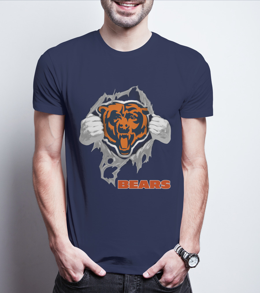 Chicago Bears Logo: Fierce Bear Ripping Through With Orange And Blue T-Shirt
