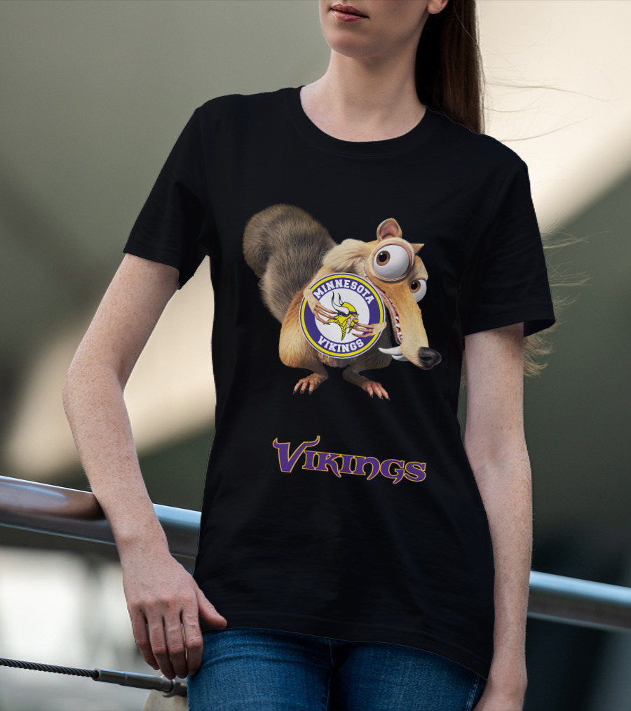 Minnesota Vikings Scrat Character Holding Logo T-Shirt