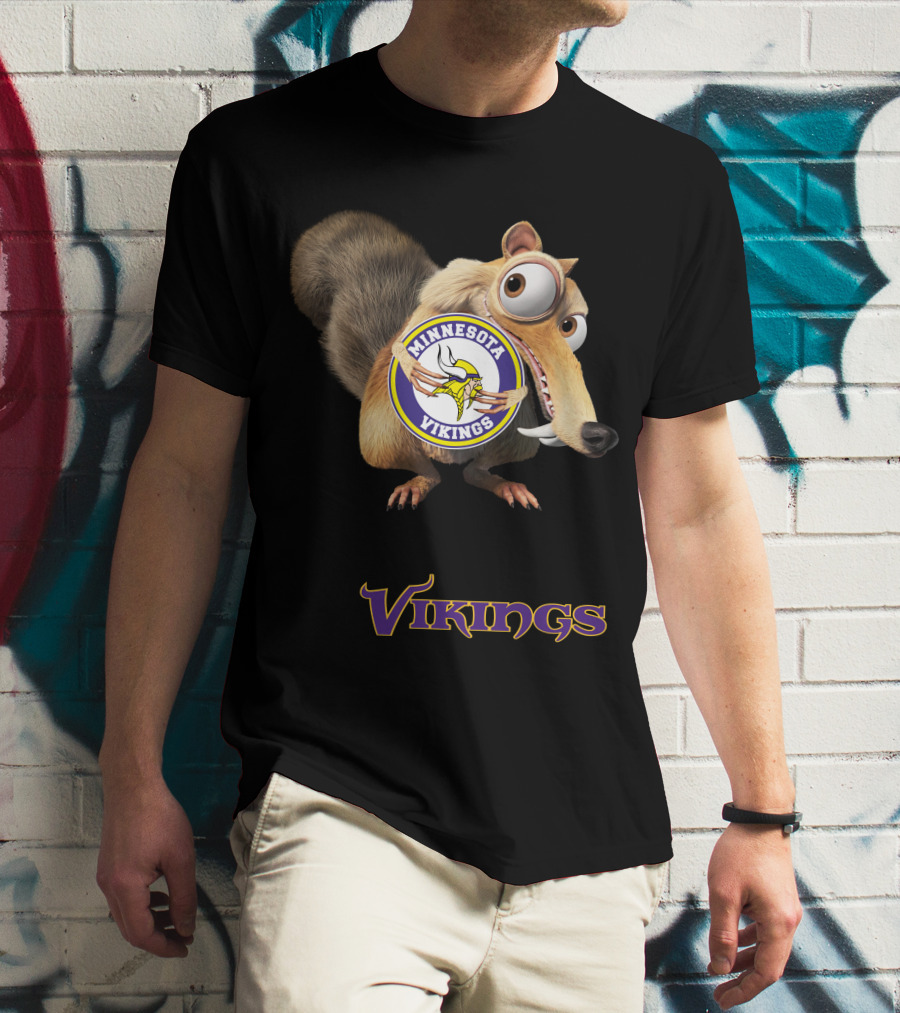 Minnesota Vikings Scrat Character Holding Logo T-Shirt