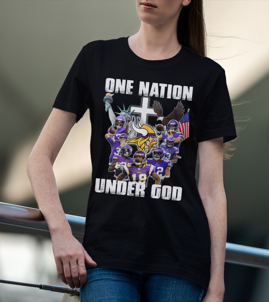 Vikings One Nation Under God Nfl Players Liberty Eagle Flag Cross T-Shirt