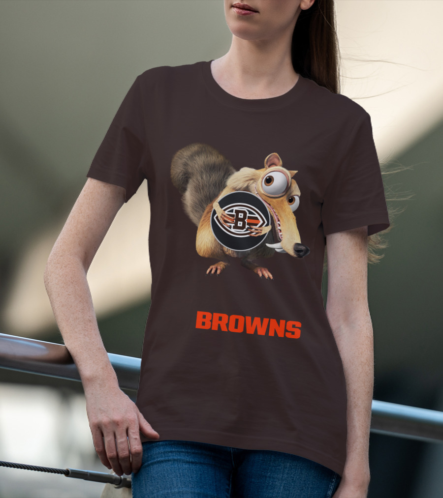 Browns 09 Animated Character Holding Football T-Shirt