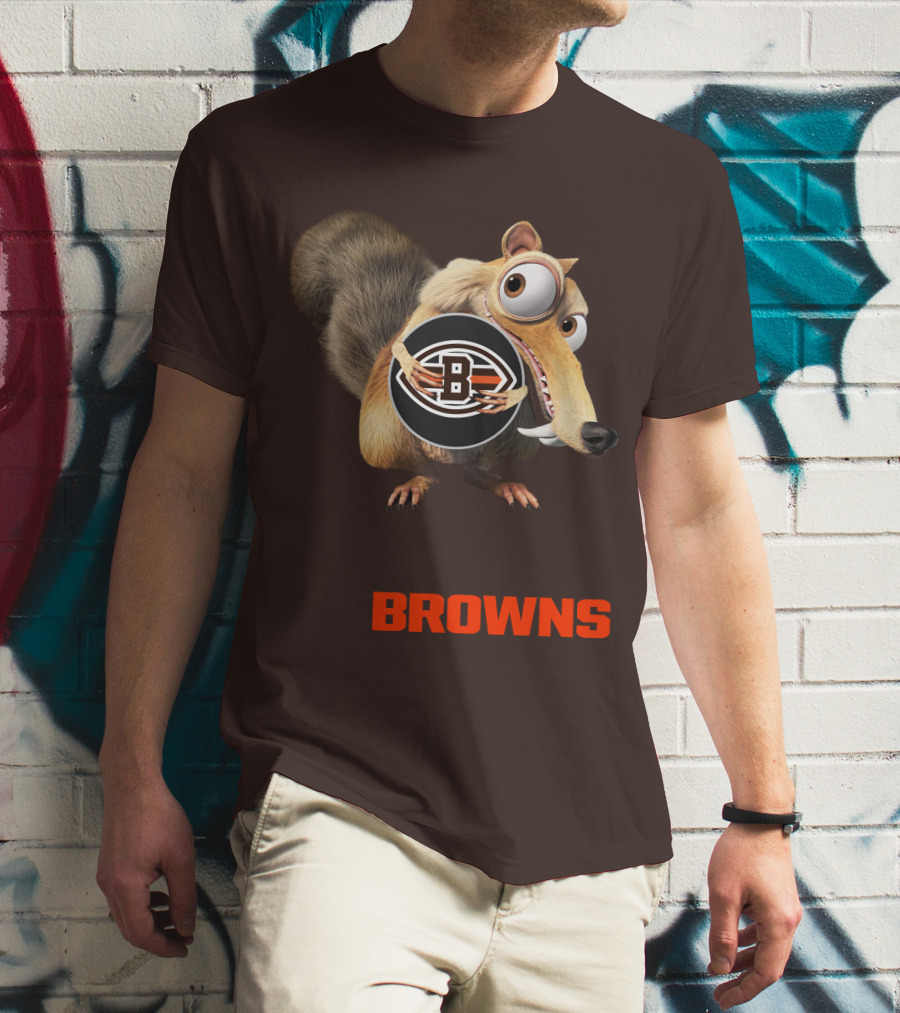 Browns 09 Animated Character Holding Football T-Shirt