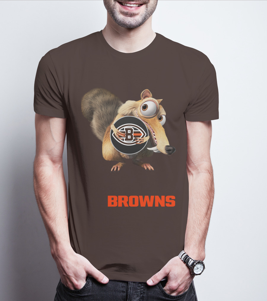 Browns 09 Animated Character Holding Football T-Shirt