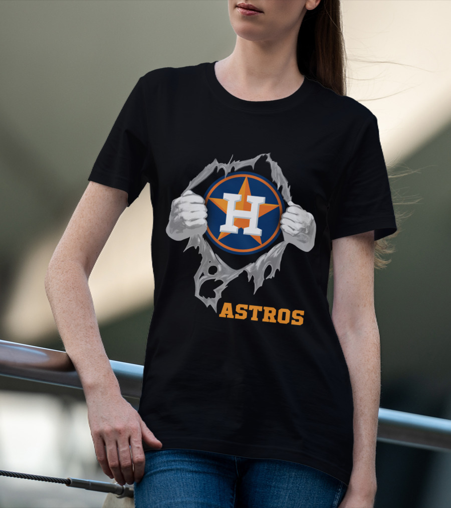Astros Team Logo With Hands Ripping Open T-Shirt