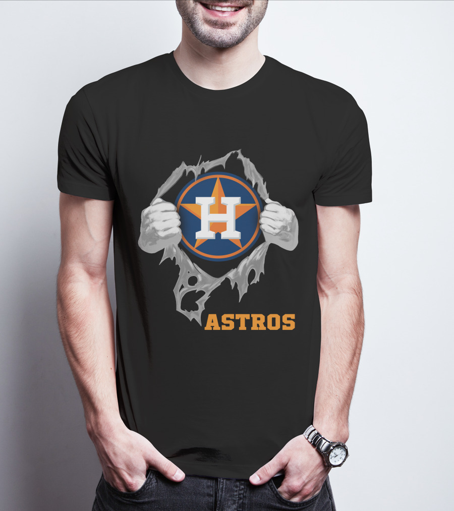 Astros Team Logo With Hands Ripping Open T-Shirt