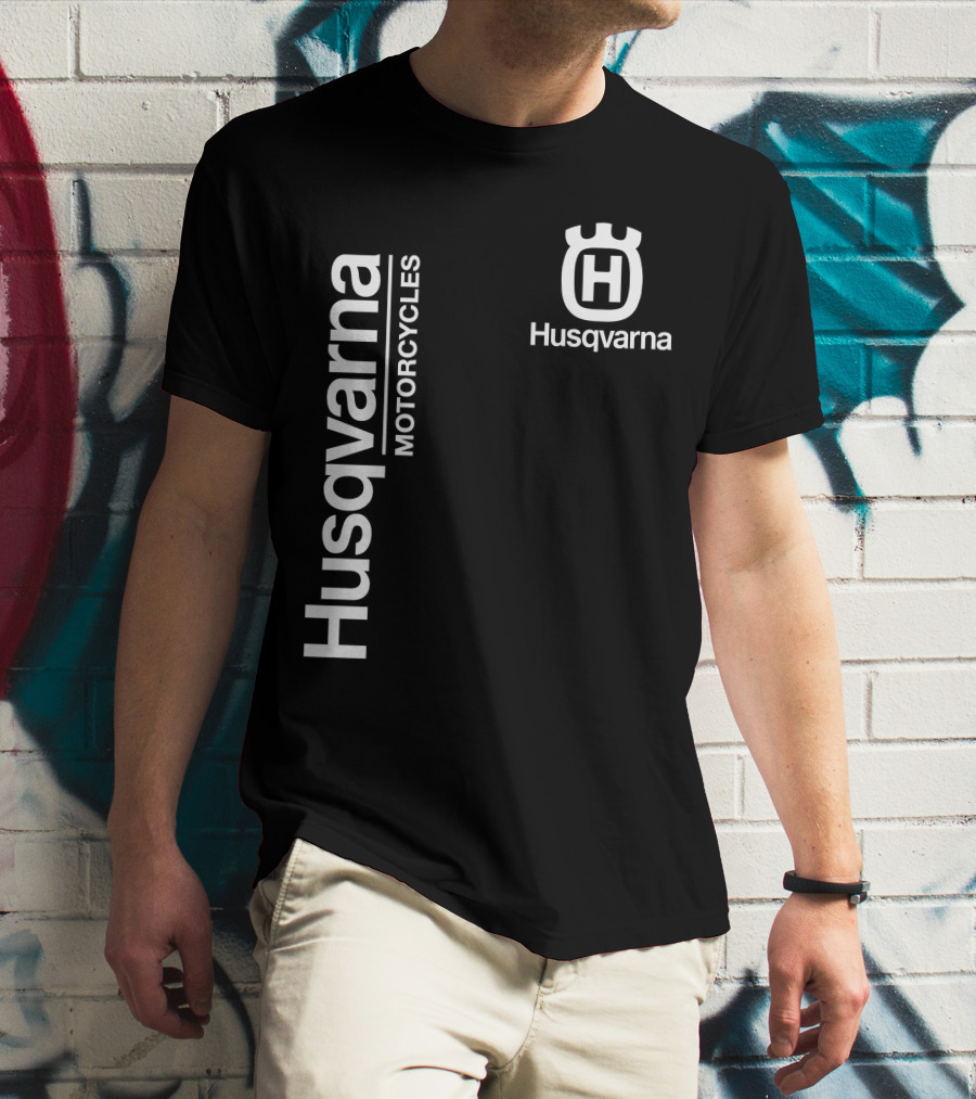 Husqvarna Motorcycles Vertical Text With Icon T-Shirt