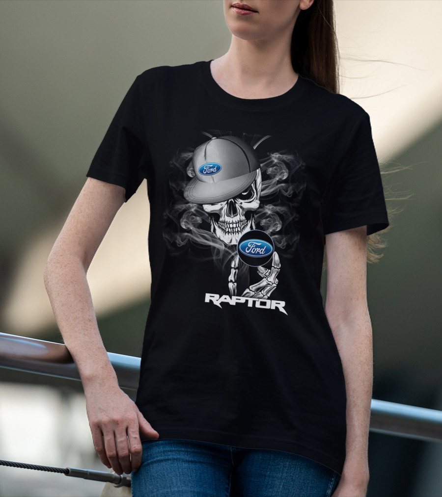 Raptor Ford Skull With Smoke And Cap T-Shirt