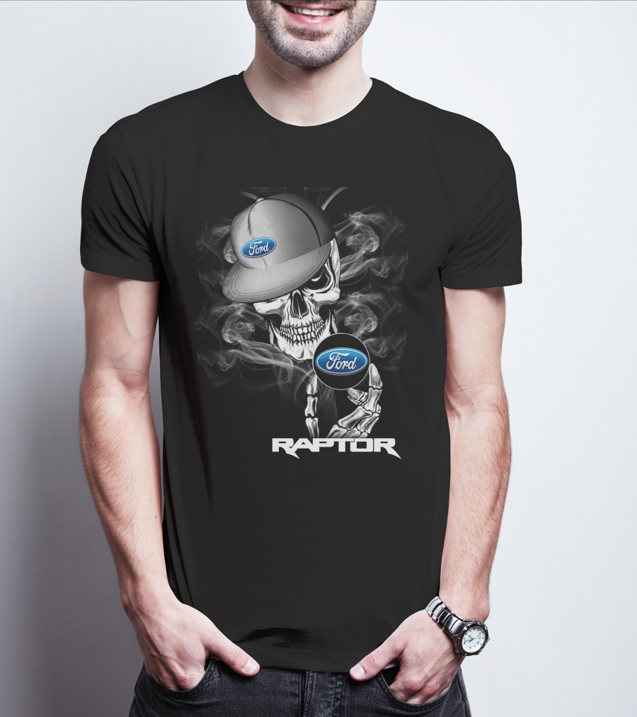 Raptor Ford Skull With Smoke And Cap T-Shirt