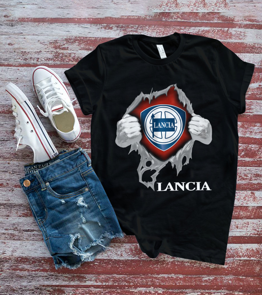 Lancia Logo Shield Ripped Design With Hands T-Shirt