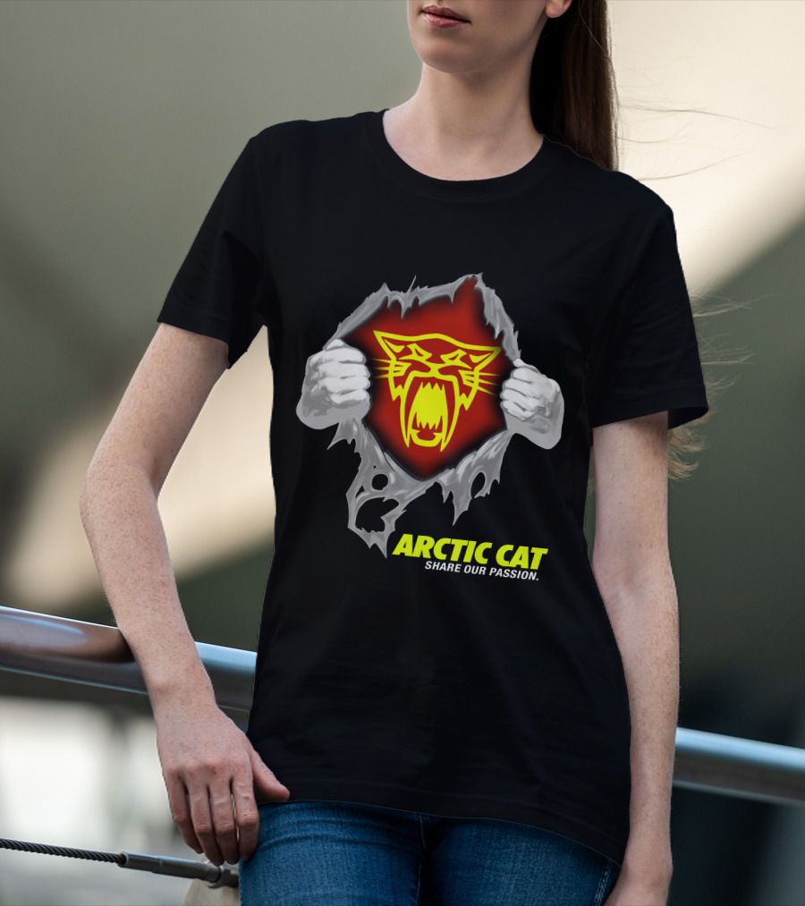 Arctic Cat Share Our Passion Fierce Yellow Logo Ripped Effect T-Shirt