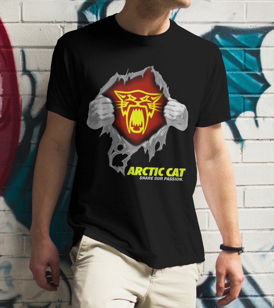 Arctic Cat Share Our Passion Fierce Yellow Logo Ripped Effect T-Shirt