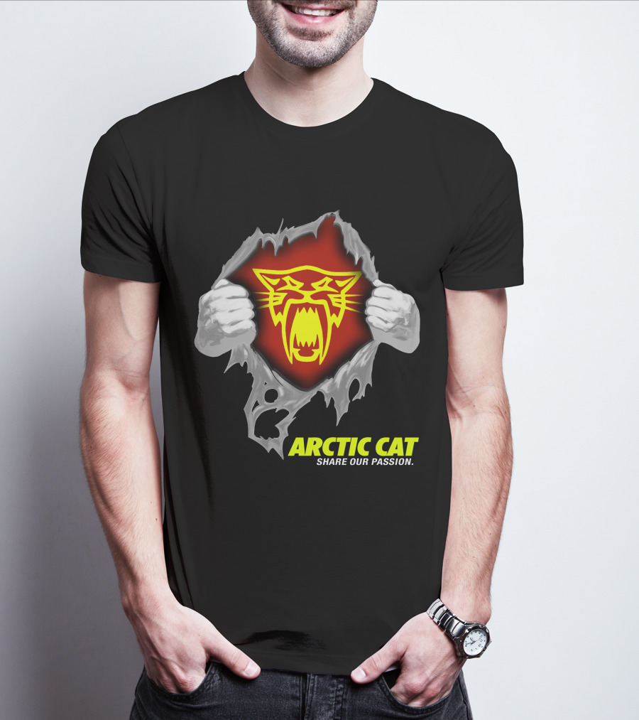 Arctic Cat Share Our Passion Fierce Yellow Logo Ripped Effect T-Shirt