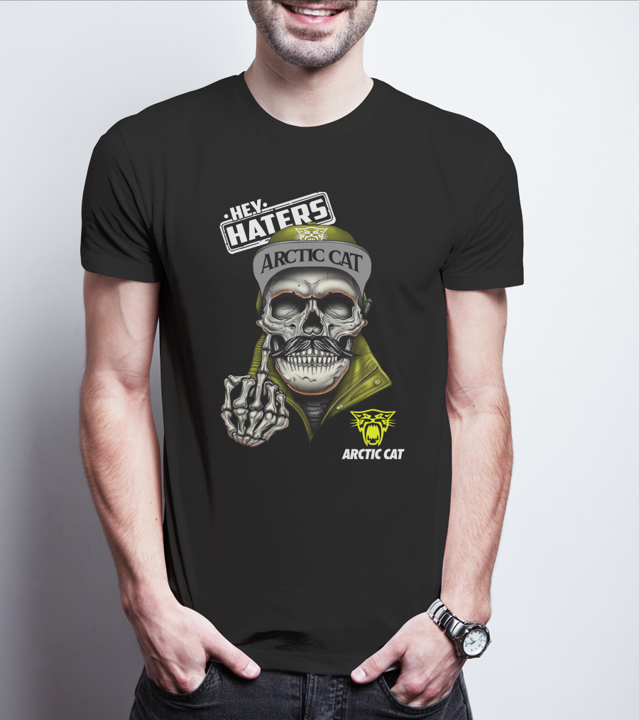 Hey Haters Arctic Cat Skull With Yellow T-Shirt
