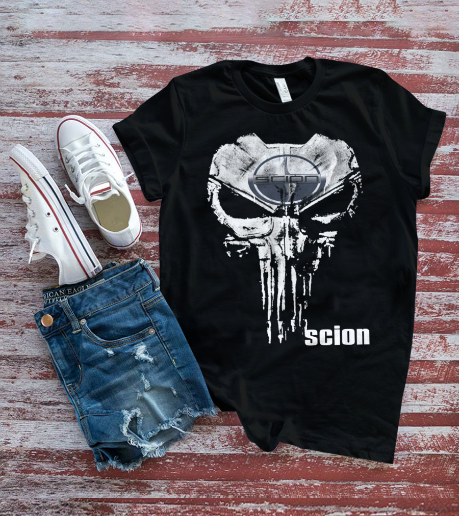 Scion Logo Overlaid On Punisher Skull T-Shirt