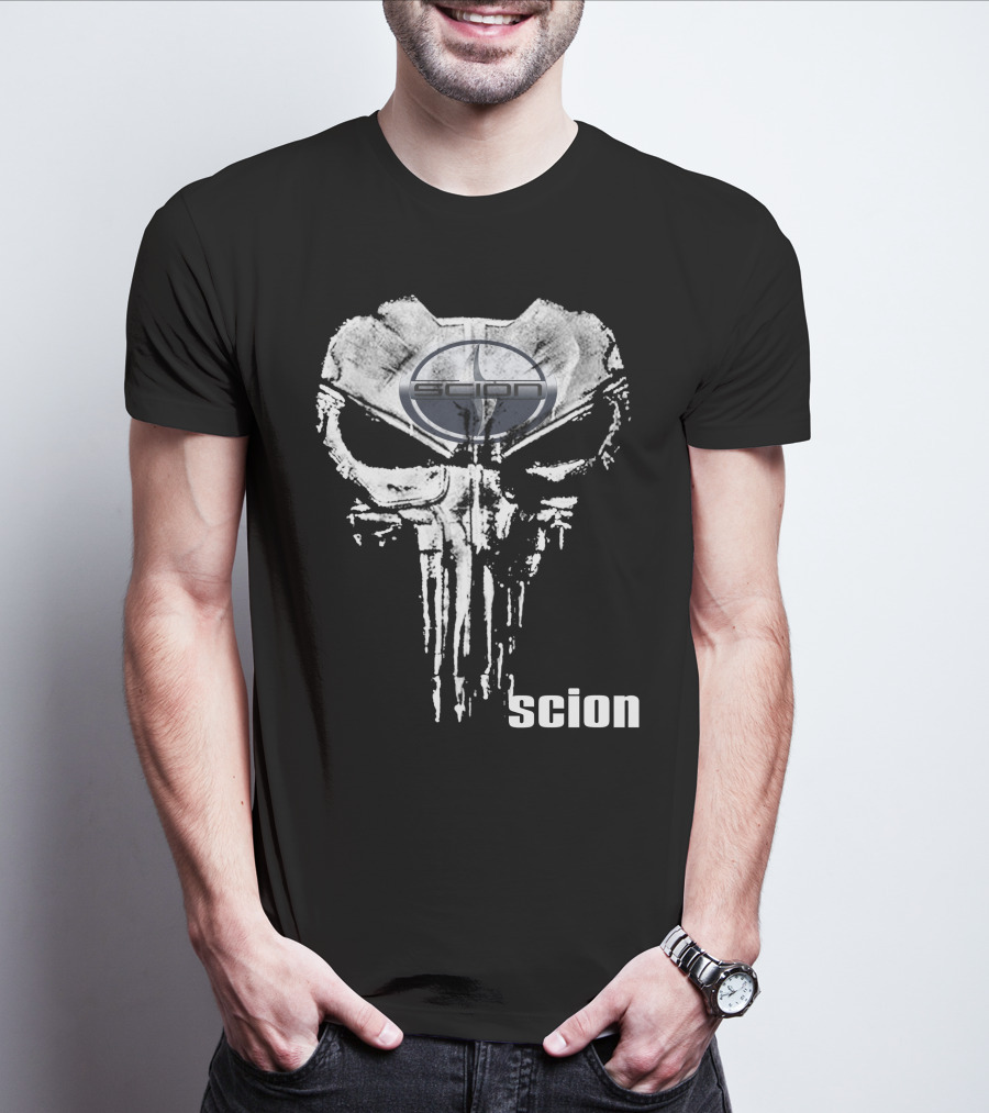 Scion Logo Overlaid On Punisher Skull T-Shirt