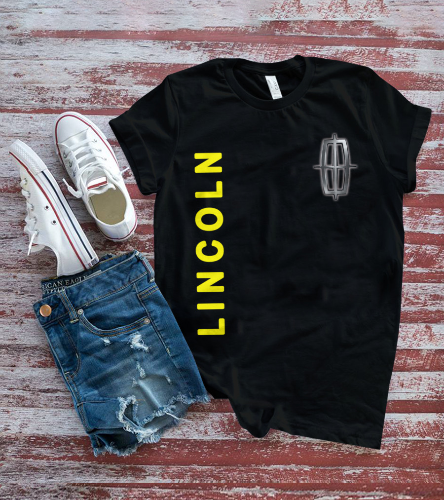 Lincoln Logo Vertical Yellow Text Black T-Shirt