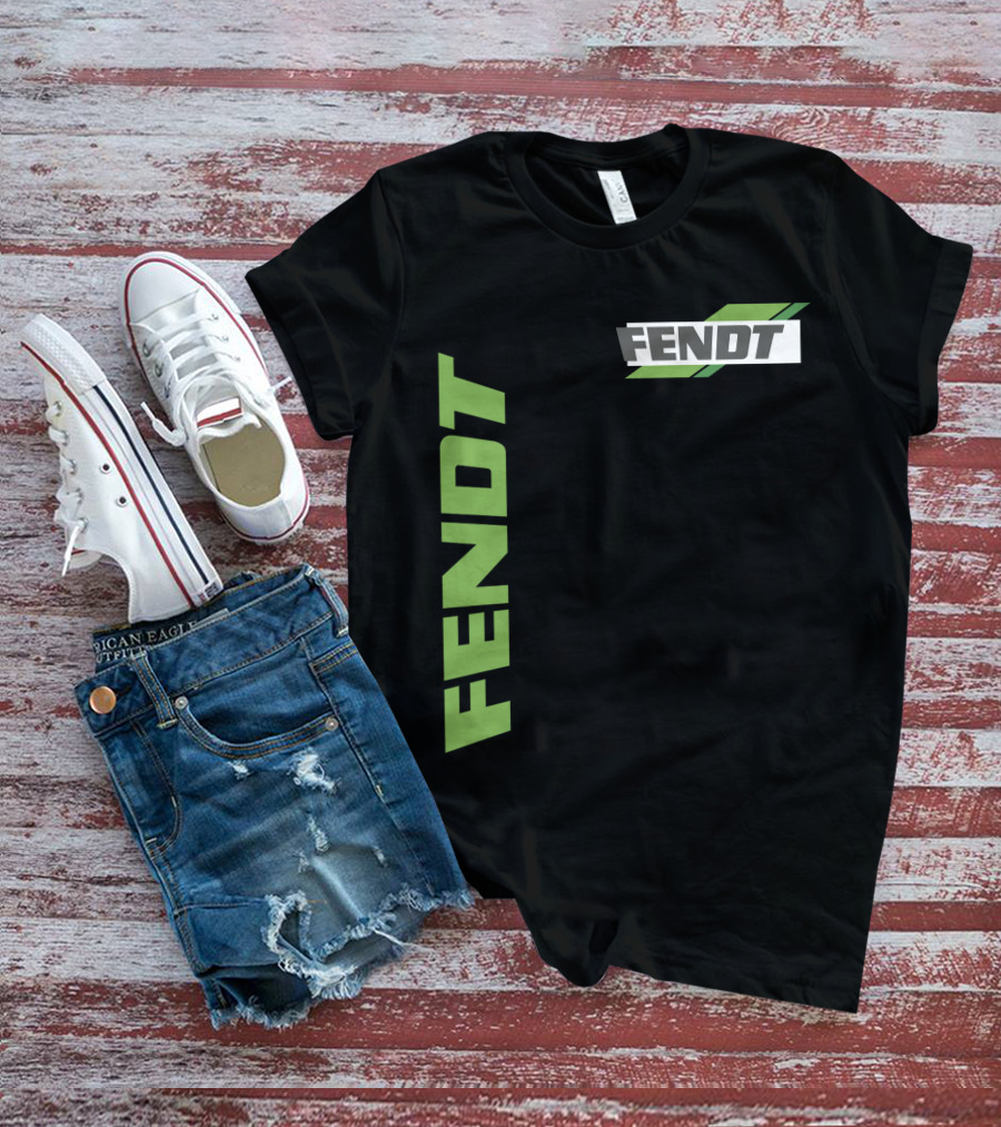 Fendt 02 Green Logo And Text On Black T-Shirt