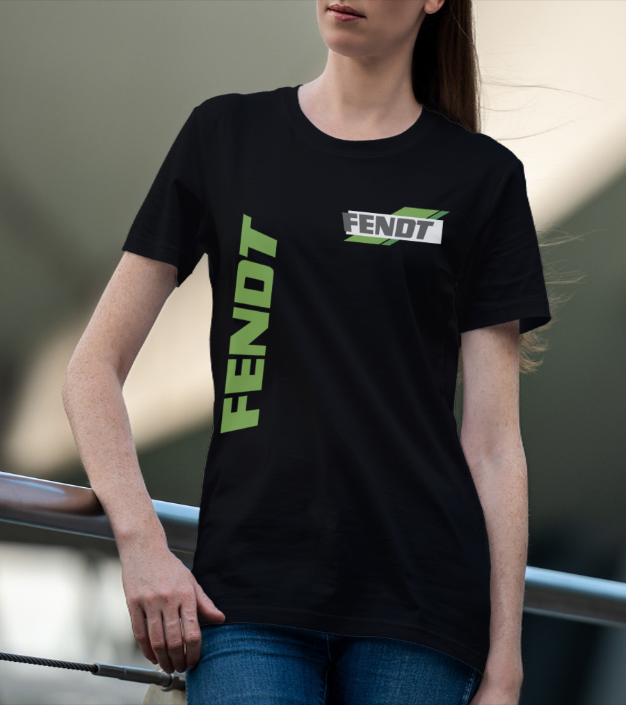 Fendt 02 Green Logo And Text On Black T-Shirt