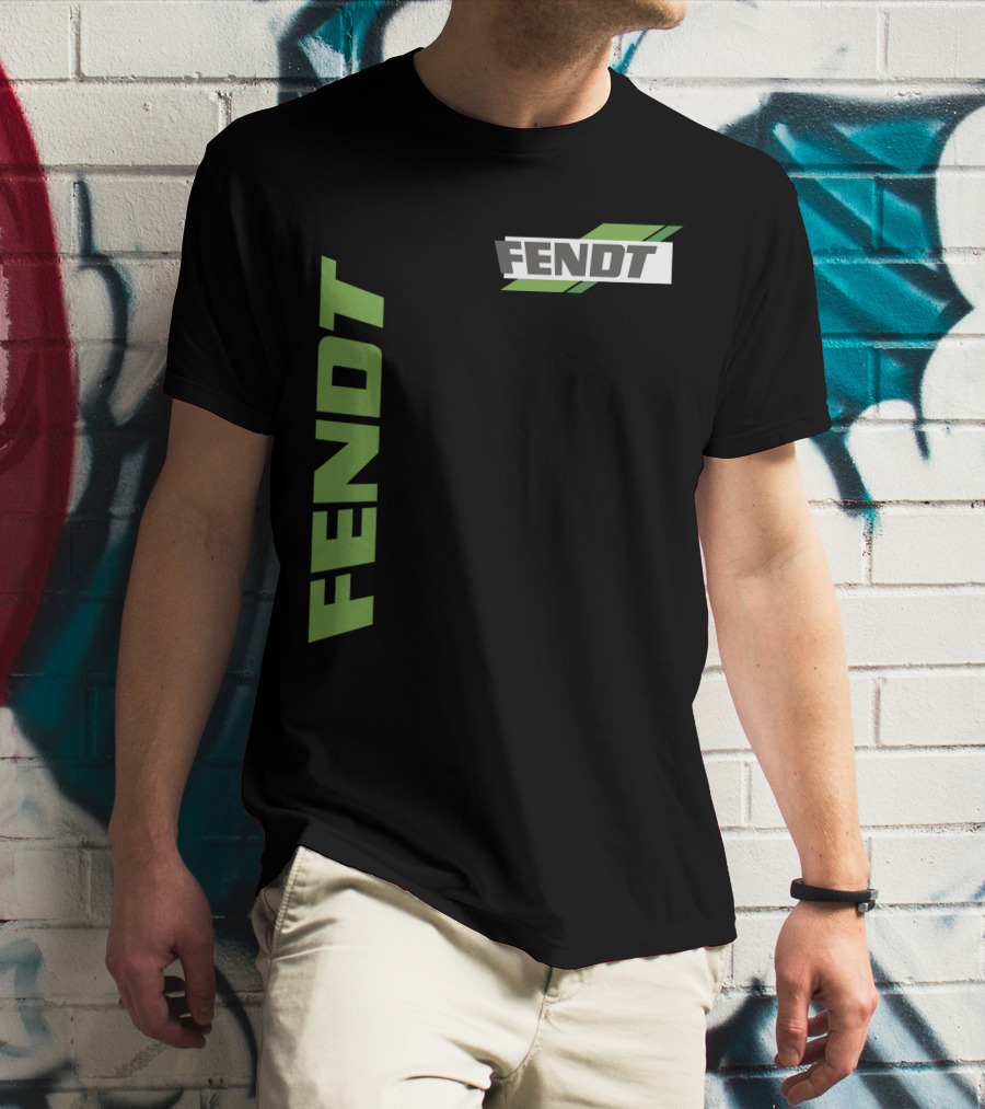 Fendt 02 Green Logo And Text On Black T-Shirt