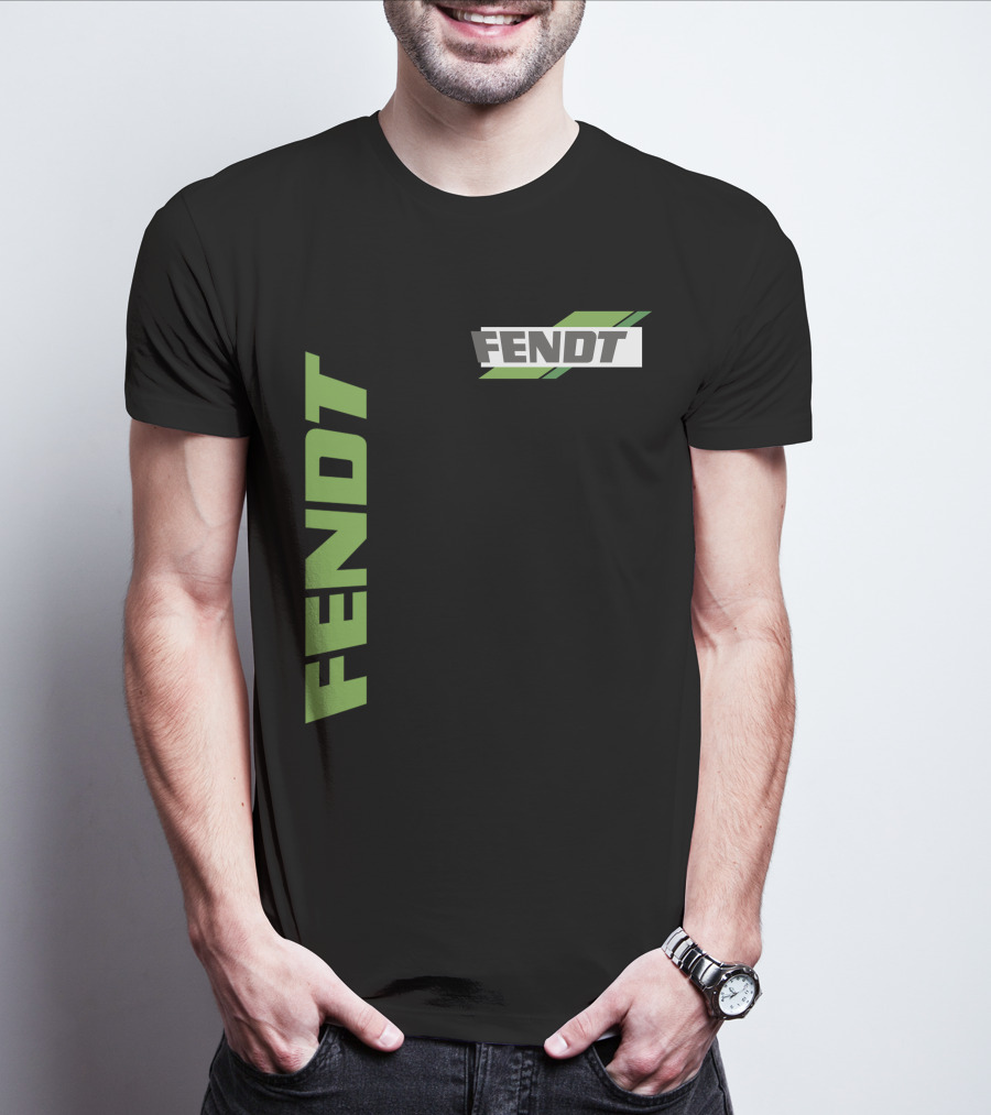 Fendt 02 Green Logo And Text On Black T-Shirt