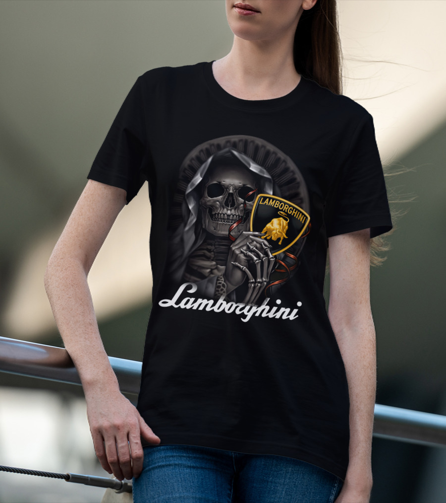 Lamborghini Skeleton Holding Shield T-Shirt