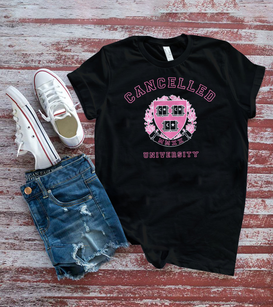 Cancelled University MMXX Pink Shield Logo Larray Merch T-Shirt