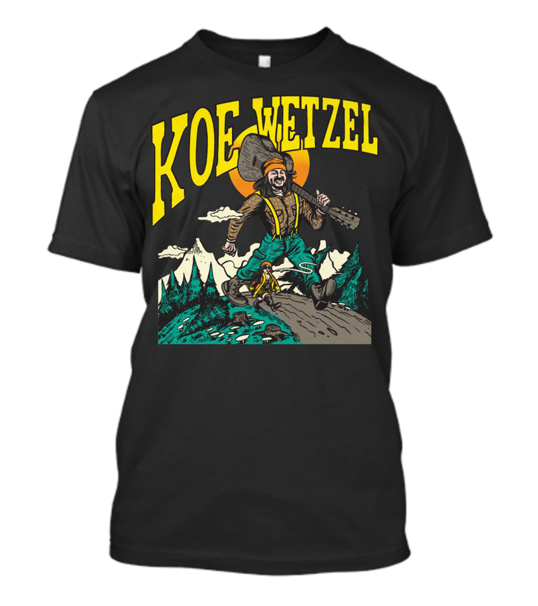 KOE WETZEL Mountain Hiker With Guitar And Sun Motif T-Shirt