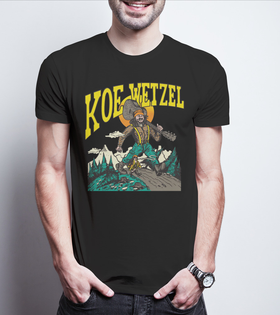 KOE WETZEL Mountain Hiker With Guitar And Sun Motif T-Shirt