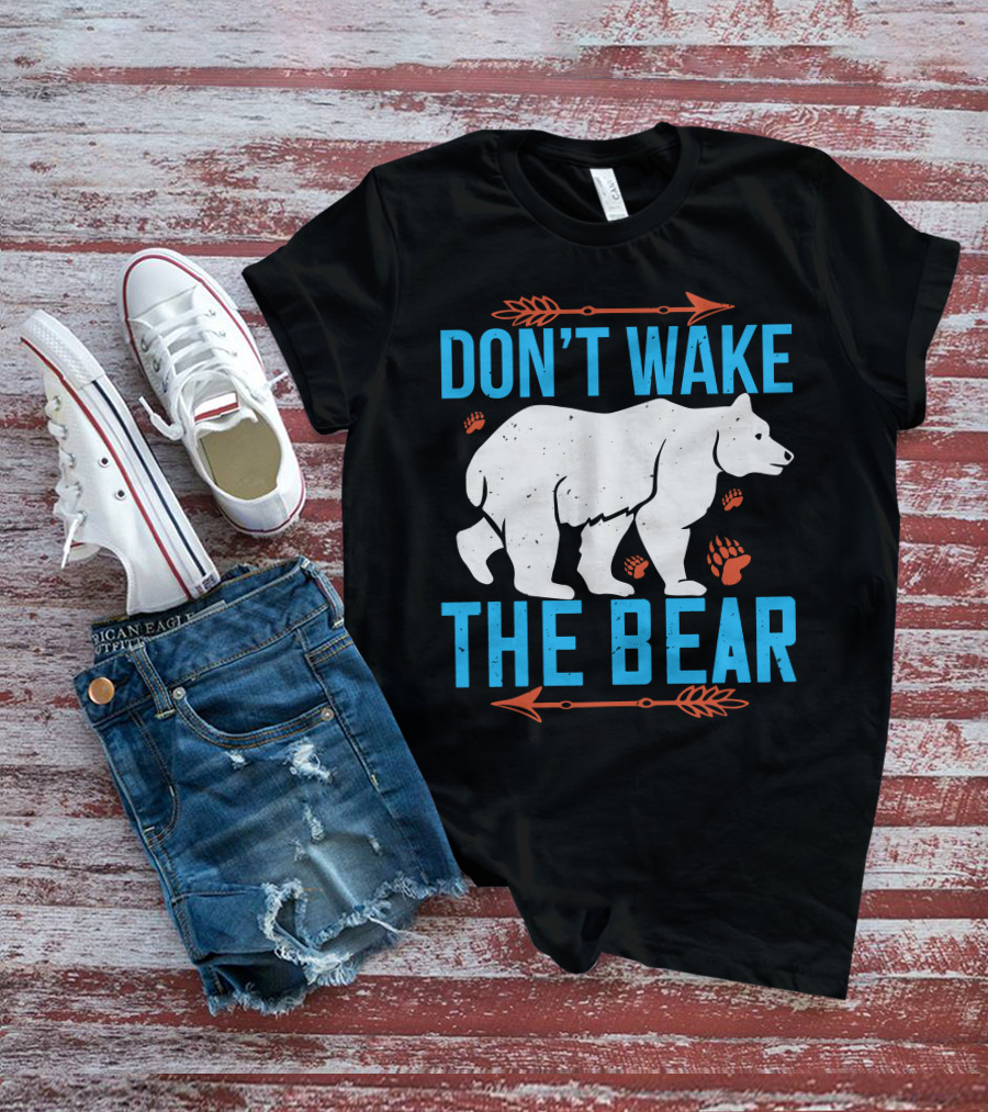 DON'T WAKE THE BEAR White Bear With Orange Paw Prints And Arrows T-Shirt