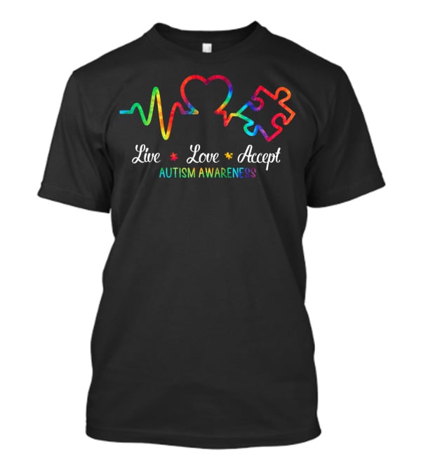 Live Love Accept Autism Awareness Heartbeat Puzzle Tie Dye Autism Mom Boy T-Shirt