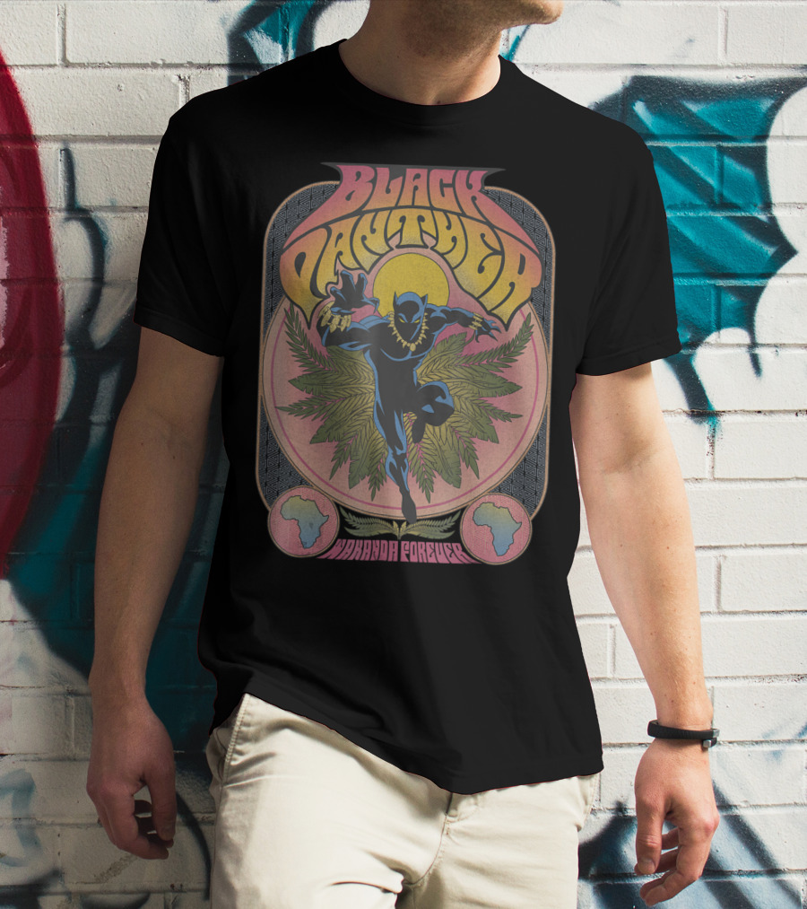 Black Panther Wakanda Forever 70's Style Psychedelic Vibrant T-Shirt